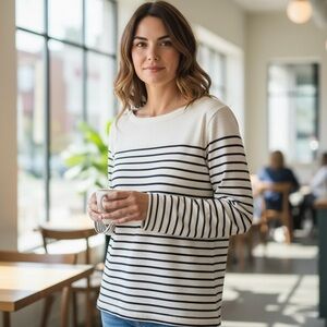 Banana Republic Navy and White Striped Long Sleeve Tee